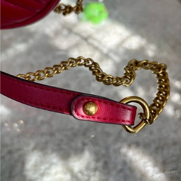 DESIGNER INSPIRED G G MARMONT Red Round Crossbody Bag with Gold Accents - Picture 10 of 12